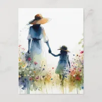 Woman and Child with Flowers Floral Mother's Day Postcard