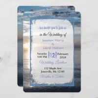 Blue Ocean Waves Sunset Wedding Invitations