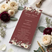 Burgundy Cream Rose Moody Floral Winter Wedding Program