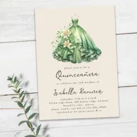 Watercolor Green Dress Elegant Quinceañera  Invitation