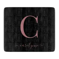 Modern Rose Gold Black Monogram Typography Cutting Board