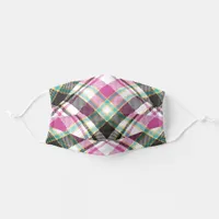 Cute Pink Green And Black Girly Tartan Plaid Adult Cloth Face Mask