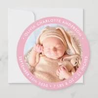 Modern Newborn Baby Personalized Photo Pink Birth Announcement