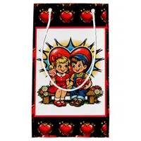 Valentine's Day | Retro Pop Art Boy and Girl Small Gift Bag