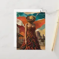 Western Woman With Chili Bowl For Head Surreal Postcard