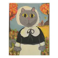 Pilgrim Cat Folk Art Thanksgiving Wife Painting Faux Canvas Print