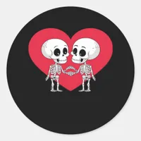 Valentines Day Funny Skeleton Hand Heart  Classic Round Sticker