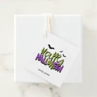 Happy Halloween Typography w/Bats Green ID685 Favor Tags