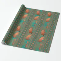 Southwest Cute Javelina Family Copper Teal Wrapping Paper