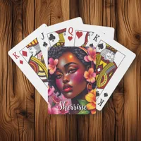 Pretty Lady of Color Pink Flowers Personalized Poker Cards