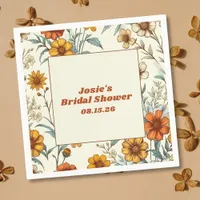 Vintage Floral 70s Inspired Timeless Bridal Shower Napkins