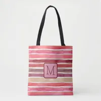 Watercolor Stripes Plum Color Block Monogram Tote Bag