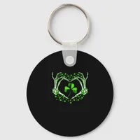Skeleton Hand Heart Shamrock St Patricks Day Paddy Keychain