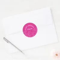 Outline Elegant Floral Hot Pink 30th Birthday Classic Round Sticker