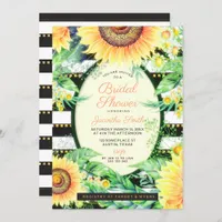 Gold Black Stripes Yellow Sunflowers Bridal Shower Invitation