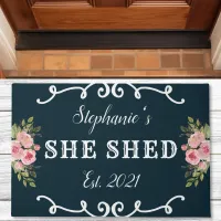 She Shed Floral Year Established Cute Navy Blue Doormat