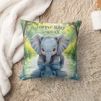 Adorable Baby Elephant and Reflection Personalized Throw Pillow