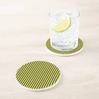 Thin Black and Yellow Diagonal Stripes Drink Coaster