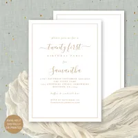 Minimalist Gold Script Border 21st Birthday Party Invitation