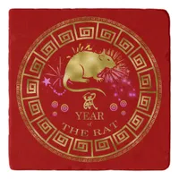 Chinese Zodiac Rat Red/Gold ID542 Trivet