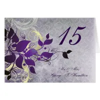 purple leaves winter wedding table seating card