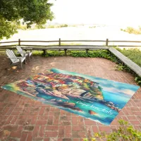 Coastal Charm Cinque Terre Italy Watercolor | Outdoor Rug