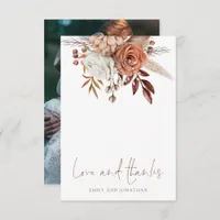 Boho Florals Photo Love Thanks Brown Text Wedding Thank You Card