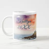 Watercolor Sketch Byron Bay Lighthouse Monogram | Giant Coffee Mug