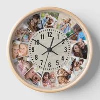 Rustic Burlap Personalized 12 Photo Collage Clock