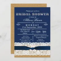 Burlap , lace,blue rustic bridal shower Invites