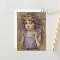 Gorgeous Vintage Fairy and Purple Flowers Postcard
