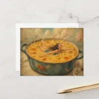 Surreal Woman Swims in a Bowl of Noodles Collage Postcard