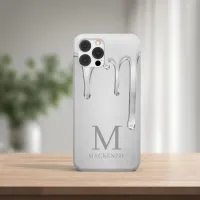 Silver Liquid Chrome Drips Metal Monogram iPhone 14 Pro Case