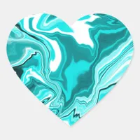 Teal, Turquoise and White Marble   Heart Sticker