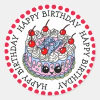 Happy Birthday Whimsical Hand drawn Cake  Classic Round Sticker