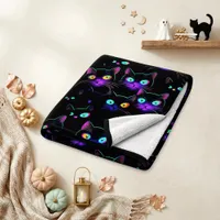 Neon Glowing Black Cat Spooky Halloween Fleece Blanket