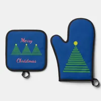 Pot Holders - Stylized Xmas Trees Oven Mitt & Pot Holder Set