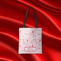 Name Monogram with red hearts on white | Tote Bag