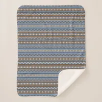 Southwest Style Blue and Brown Geometric Small Sherpa Blanket