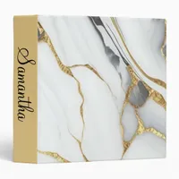 Full Color  Marble Personalized Gold Grey & White  3 Ring Binder