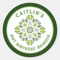 Shamrock Mandala 21st Birthday Party Classic Round Sticker