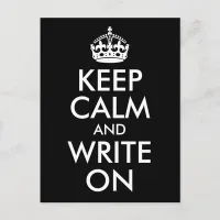 Black and White Keep Calm and Write On Postcard