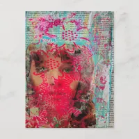 Flower Lady Mixed Media Collage  Postcard