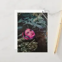 Woman Listens to Music in the Sea With Sharks Postcard