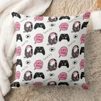 Gamer Girl Pink and Black  Throw Pillow