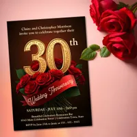 Romantic Red Roses Gold 30th Wedding Anniversary Invitation