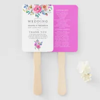Hot-Pink Watercolor Floral Wedding Program Hand Fan