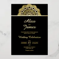 Top Mandala Frame Elegant Black Gold Foil Wedding Invitation