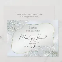 Will You Be My Maid of Honor Icy Blue Shimmer Invitation