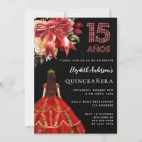 Quinceanera black red dress bow florals  invitation